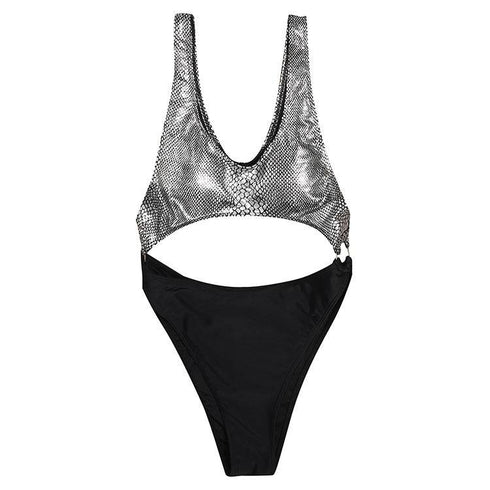 Snake Print High Waist Colorblock Triangle Bikini